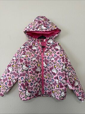 Hello Kitty Pink Multicolor Leopard Print Hooded Jacket 4 T